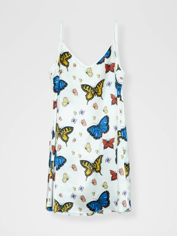 Butterflies Silk Mini Slip Dress - White for wholesale by Nikki Marie