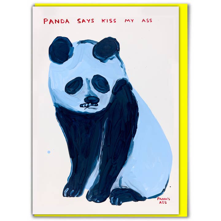 Funny Greetings Card - Panda Kiss My Ass by David Shrigley for wholesale by David Shrigley x Brainbox Candy