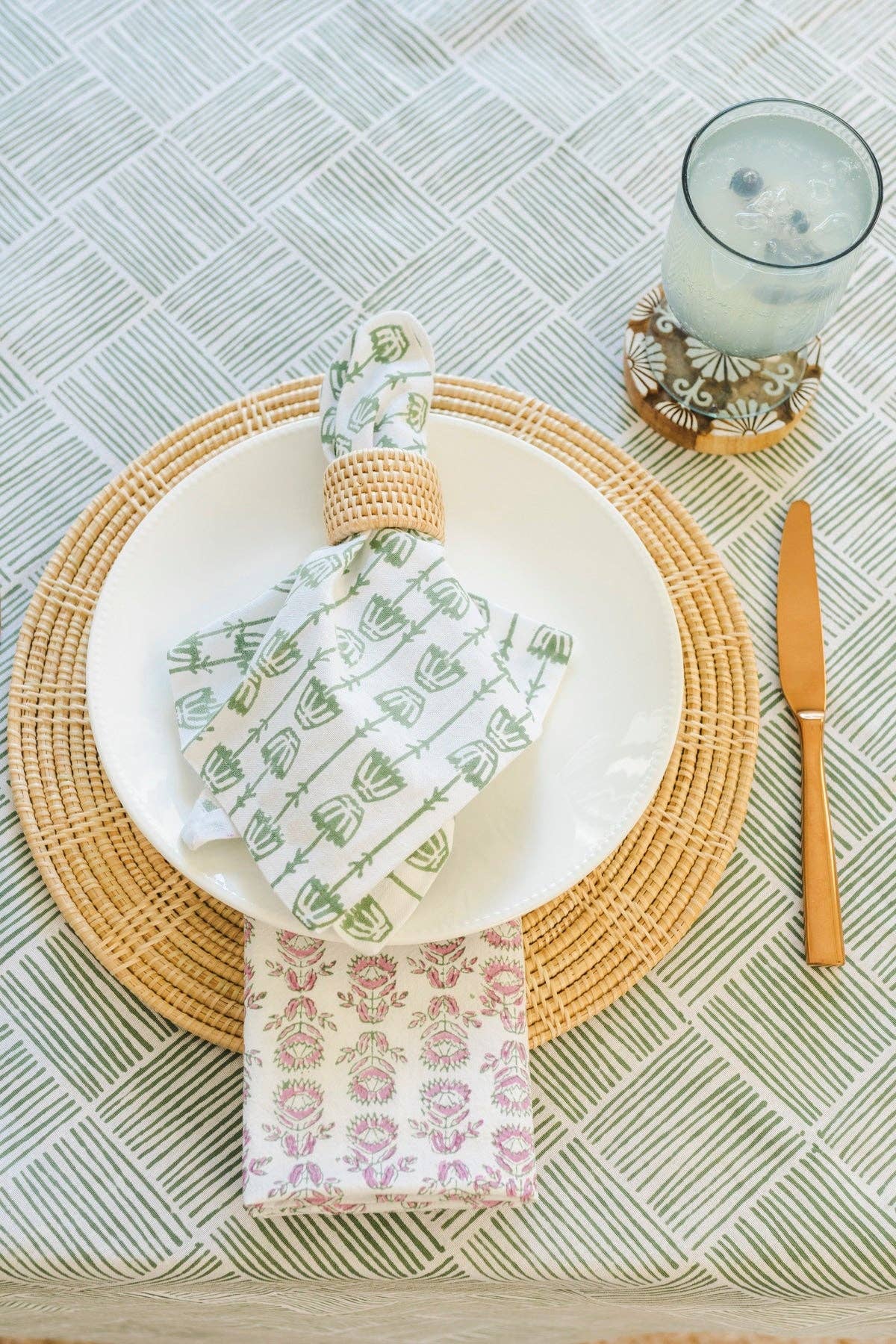 Mended - Wholesale Tablecloth - Table Throw - Striped, Sage1