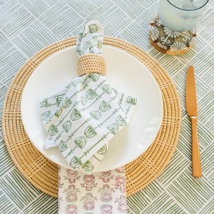Mended - Wholesale Tablecloth - Table Throw - Striped, Sage1