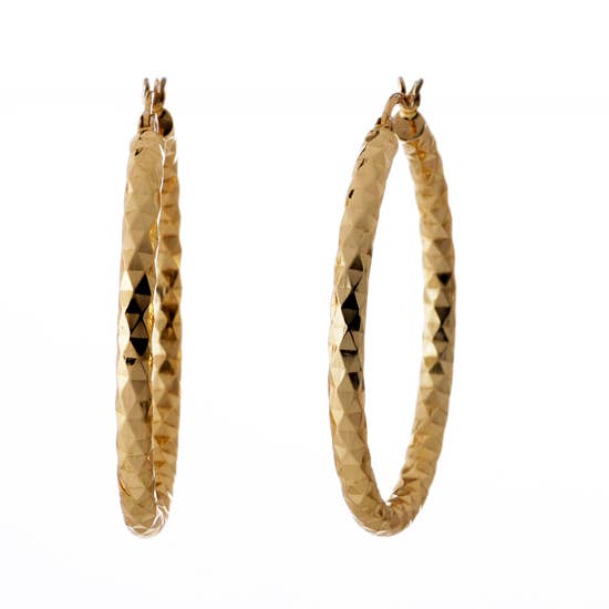 1.25" Gold Diamond Cut Hoops for wholesale by Almond Tree
