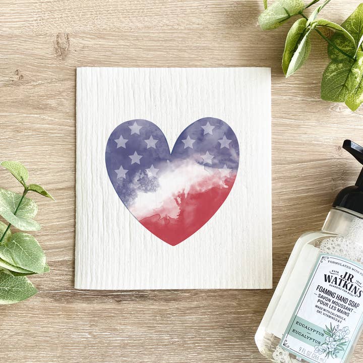 American Flag Heart - Swedish Dishcloth for wholesale by Lissi Designs