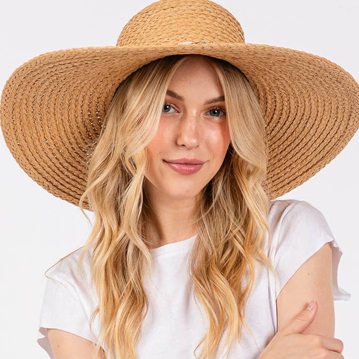 3AM BY H&D ACCESSORIES - Wholesale Straw Hat - Women's - WIDE BRIM FLOPPY SUN HAT WITH TURQUOISE STONE AND STARFISH