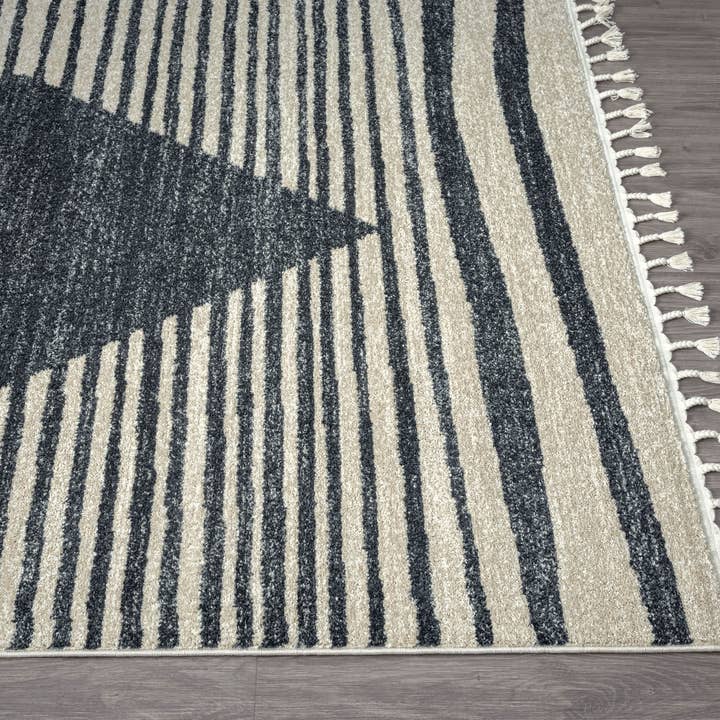 Abani Rugs - Venta al por mayor Alfombra pequeña - Alfombra Tulum Transitional a rayas en crema y gris4