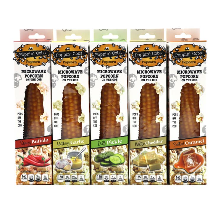 Grandpa Joe's Candy Shop - Wholesale Popcorn - Poppin Cobs ASSORTED Flavors Popcorn on the Cob 16ct Display