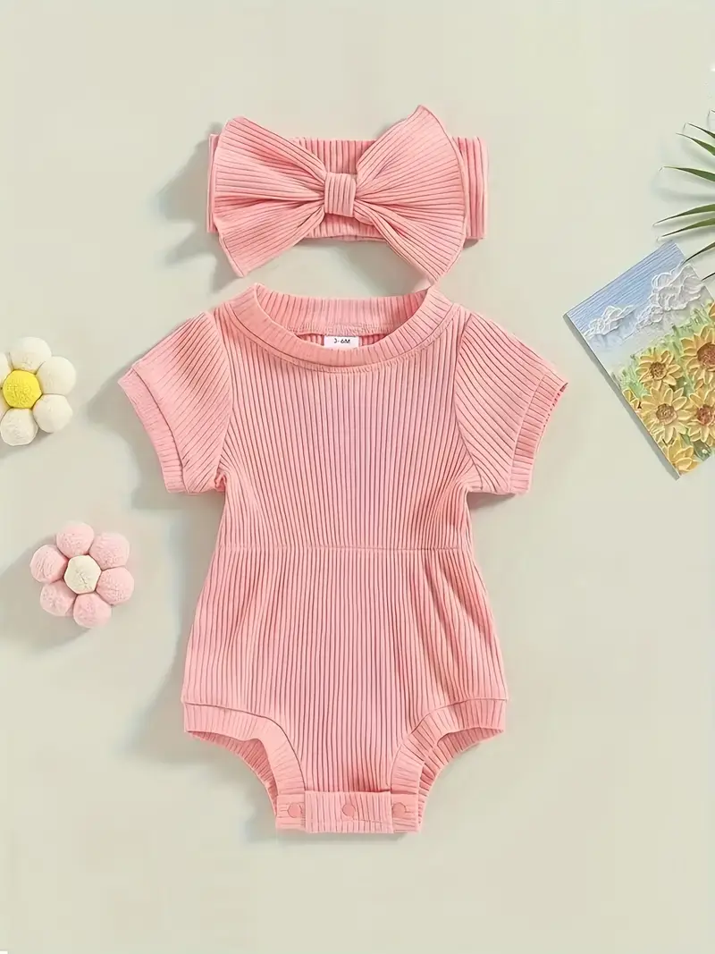 Lucky Avocado - Venta al por mayor Conjunto de ropa - Bebés - Moderno conjunto de mono de verano con diadema con lazo9