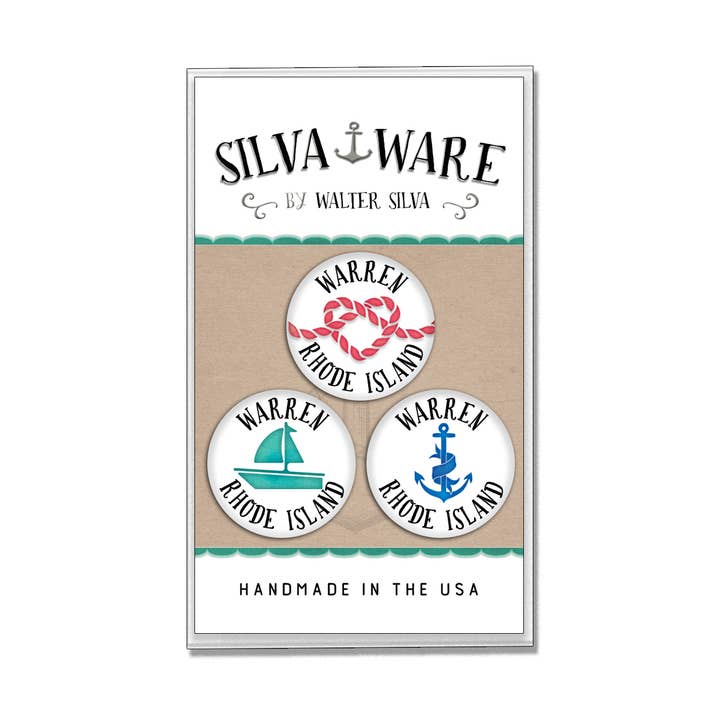 WARREN Rhode Island Souvenirgave Nautiske S/3 magneter for engroshandel hos Silva Ware By Walter Silva