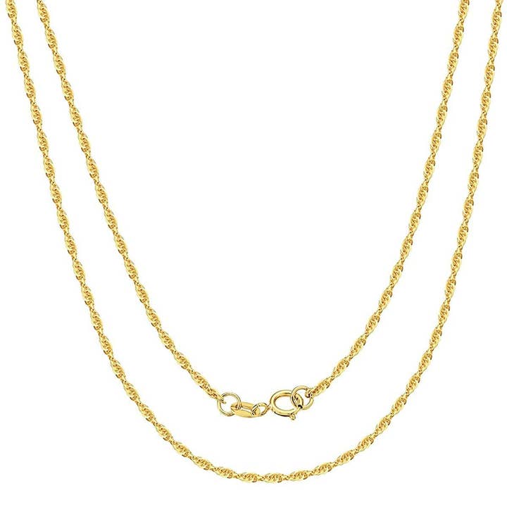 18K Yellow Gold Minimalist Rope Chain Necklace 1.5mm 18 INCH for wholesale by Fanci Me Jewelry