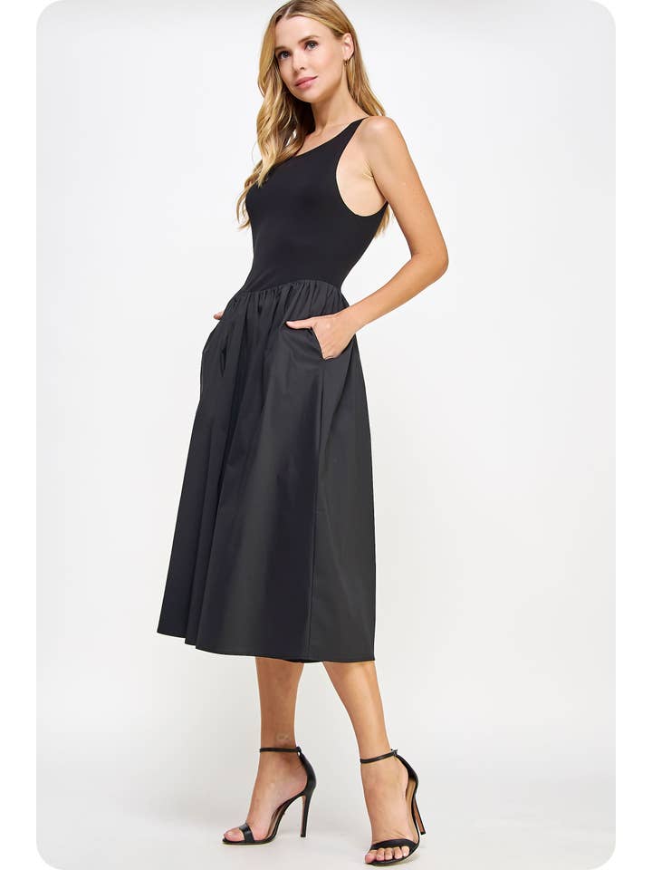 Strut & Bolt - Wholesale Dress - Women's - Knit Contrast Poplin Long Dress