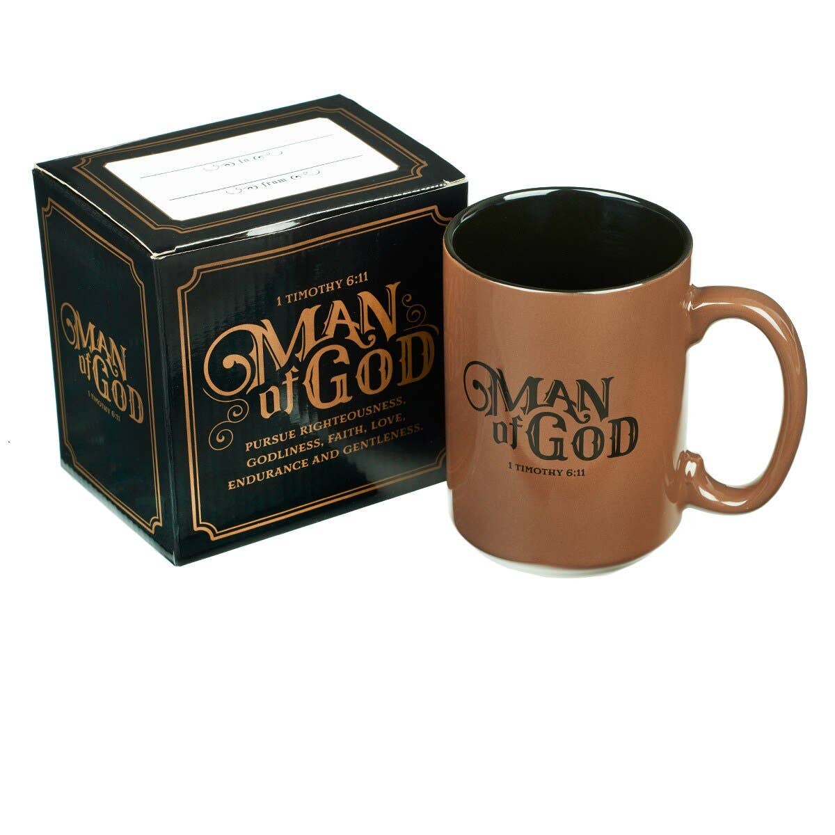 Christian Art Gifts - Wholesale Coffee Mug - Mug Brown/Black Man of God 1 Tim. 6:111