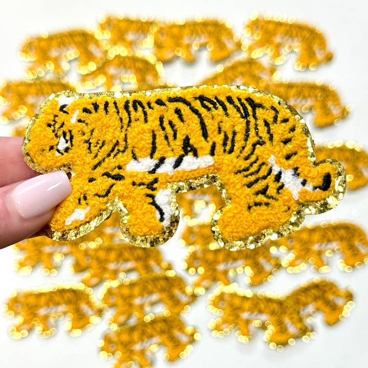 Tiger small iron on patch, Chenille Hat Patch for wholesale by Stitched Originals