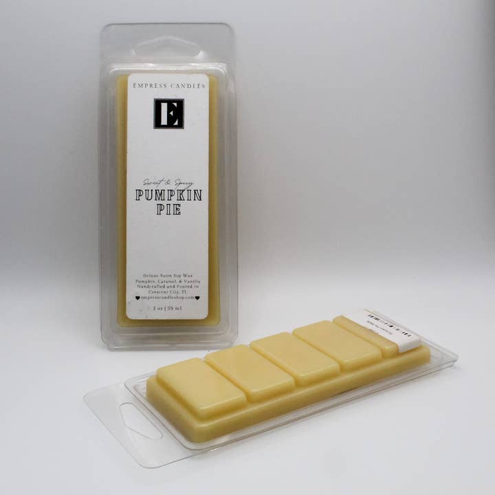 Natural Nontoxic & Vegan Highly Scented Pumpkin Vanilla Pie Wax Melts for wholesale by Empress Candles