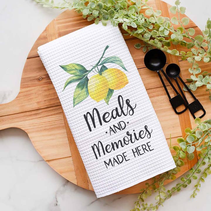 Canary Road - Wholesale Tea Towel - Meals & Memories Kitchen Towel, Lemon Dish Towel, Tea Towel
