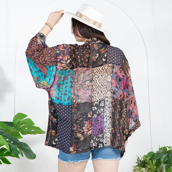 Young Threads - Wholesale Kimono - Women's - Kimono Top In Overdyed Mix N Match Patches - in 7 Color ways42