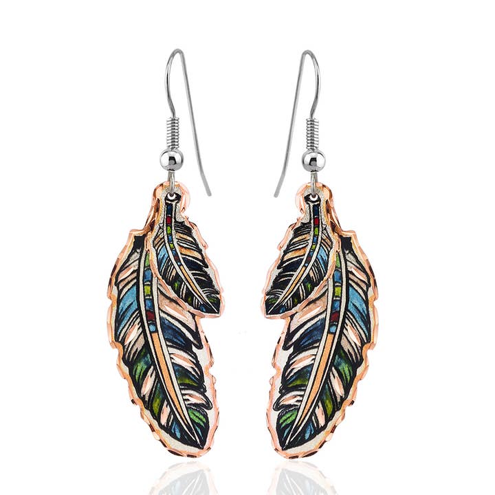 COPPER ARTS INC. - Wholesale Dangle Earrings - CA YM 03 Painted Eagle Feather Earrings