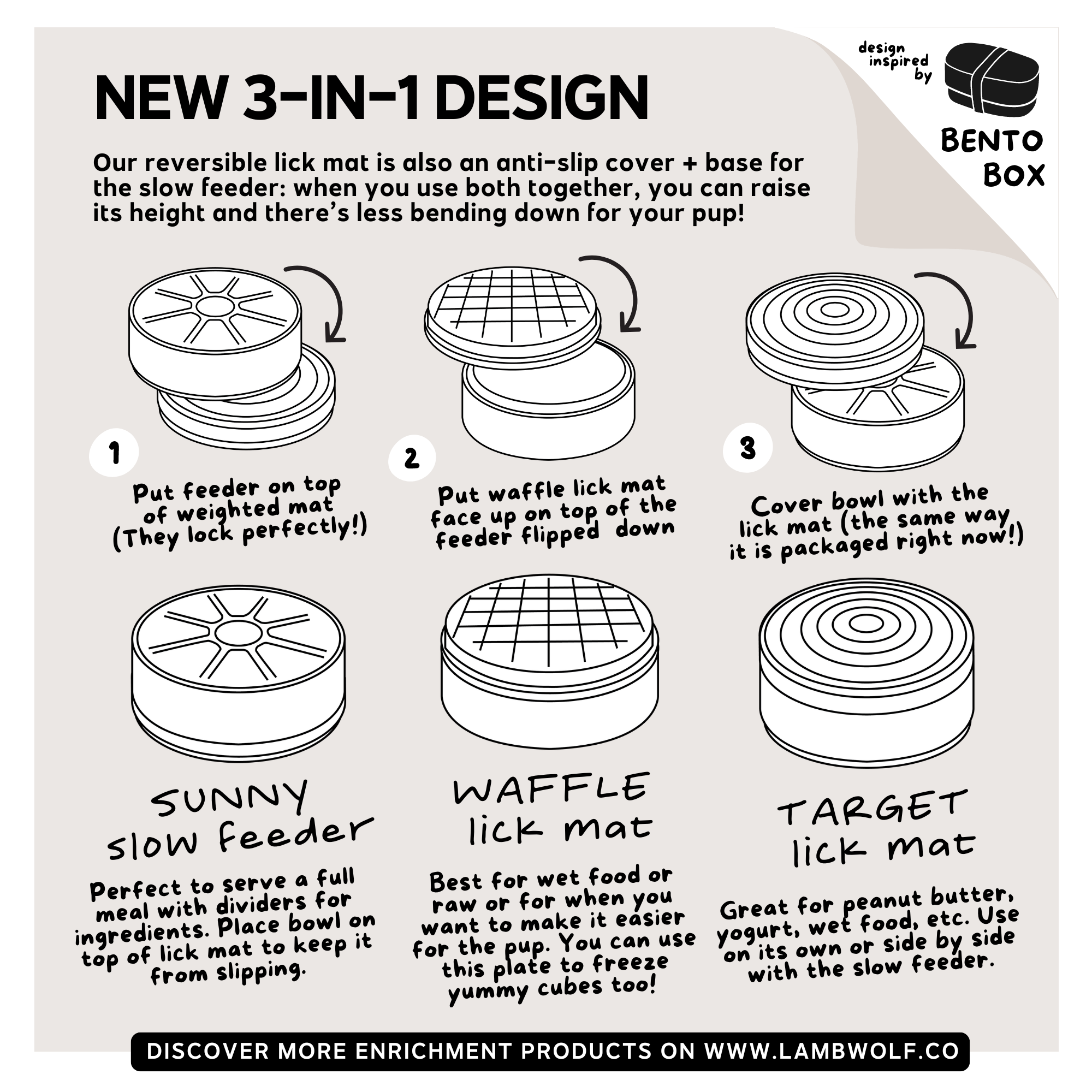 Lambwolf Collective - Vendita all'ingrosso Tappetino sottociotola per animali - Cane - BENTO 3 IN 11