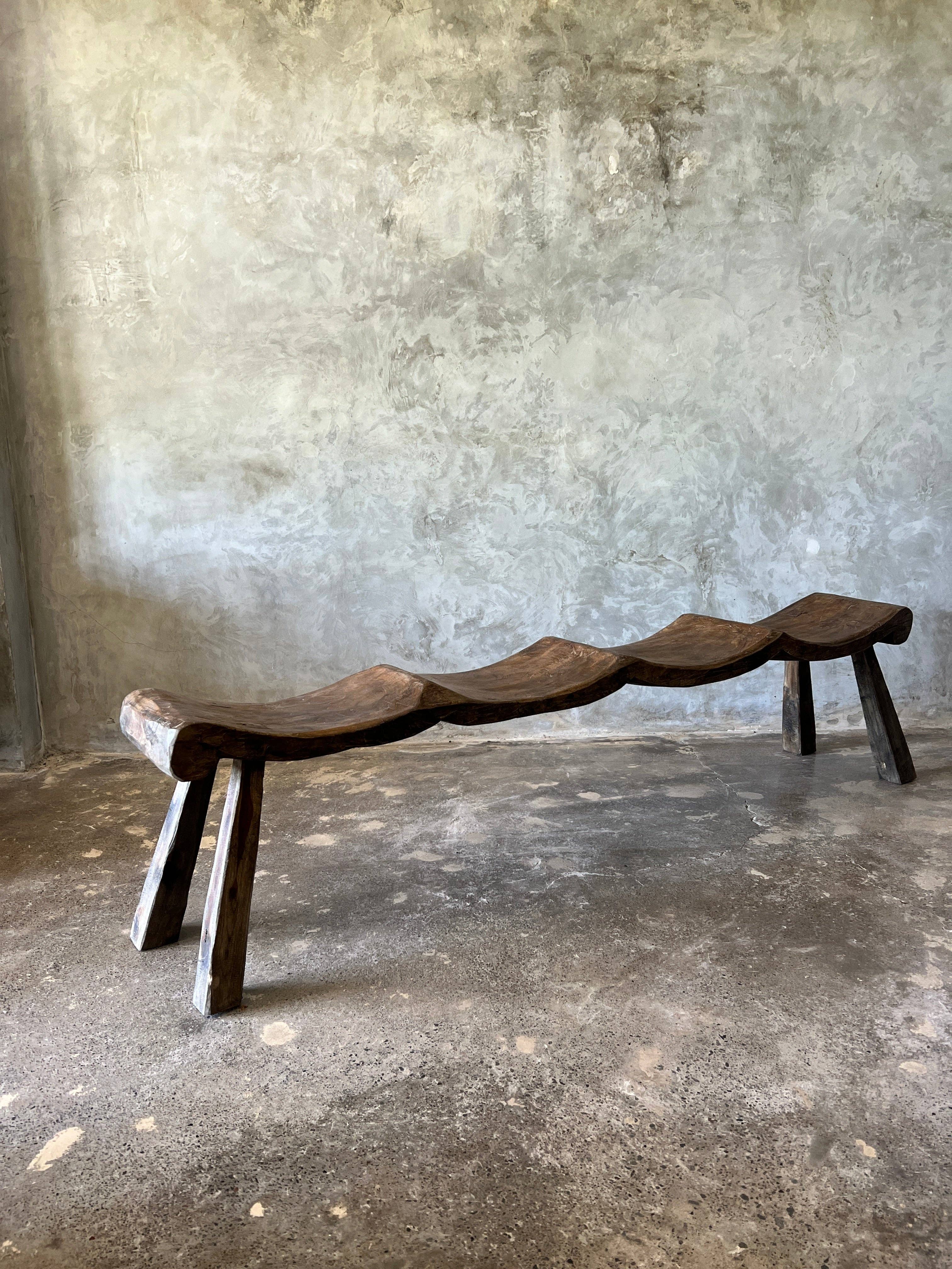 Office Objets – wholesale Bench – Large antique teak bench with 4 wavy seats H:46 W:30 L:1906