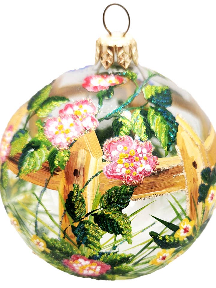 Klar rund julepynt med blomsterdesign for engroshandel hos Mia's Polish Treasures