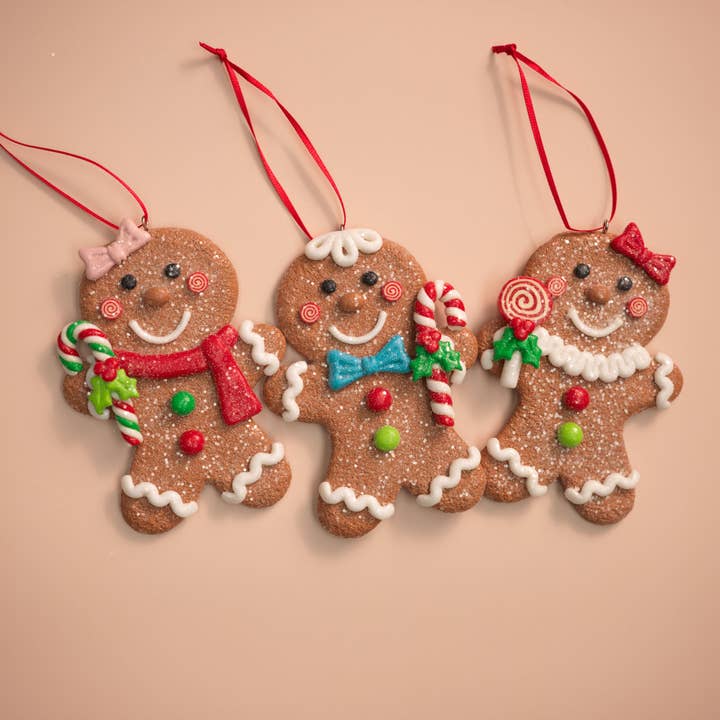 4.5"H Christmas Gingerbread Character Clay Dough Ornaments for wholesale by LINSPIRE