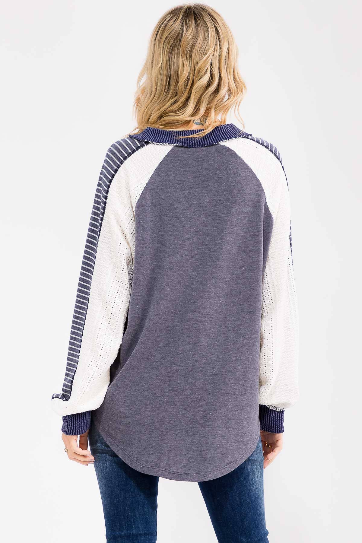 7th Ray – wholesale Stickad topp - Dam – [PLUS SIZE] Färgblock Virkad Spets Pullover Topp T5990XL-17