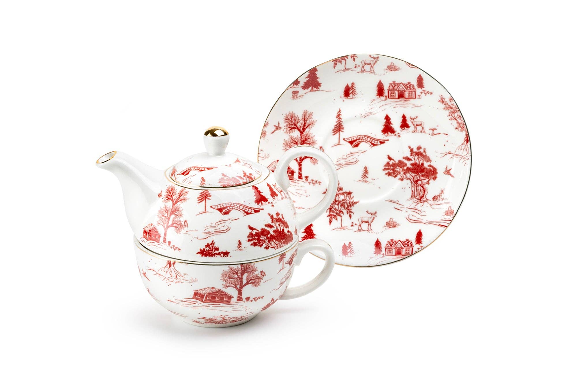 Grace Teaware - Vente Service à thé - Service à thé pour une personne en porcelaine fine Red Village3