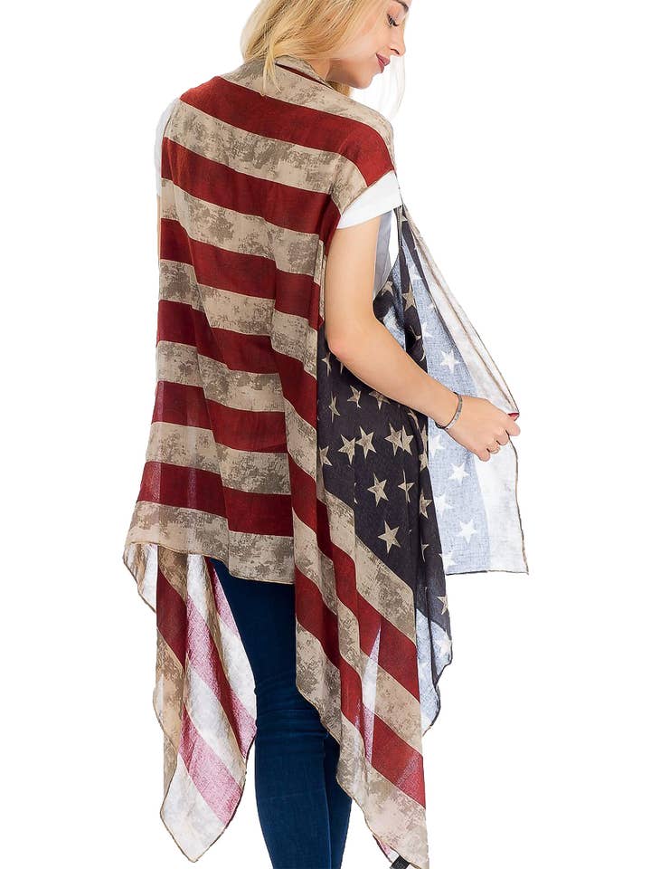 Tan Vintage American Flag Chiffon Swim Cover-up for wholesale on Faire