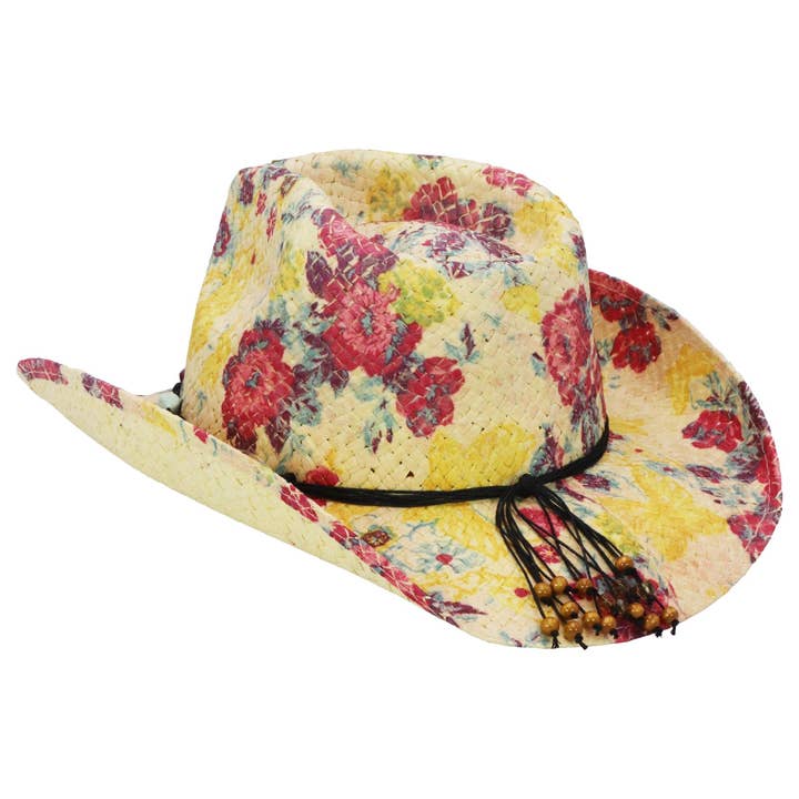 Cap Zone - Wholesale Cowboy Hat - Women's - Floral Print Raffia Paper Straw Cowboy Hat21