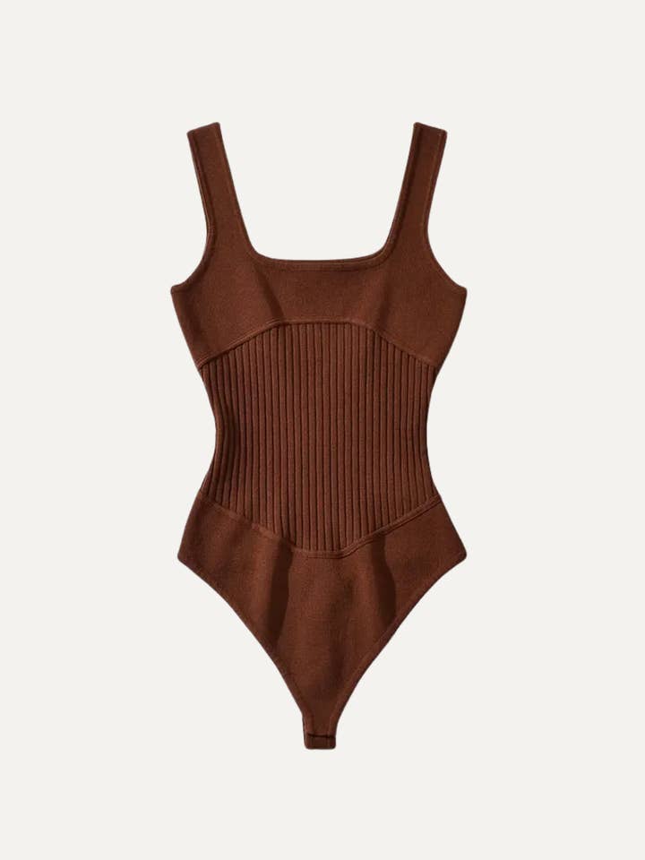 Minori Rib Knit Bodysuit Brown for wholesale by Jasmine Alexa