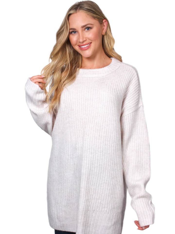 suéter de punto acanalado con cuello redondo y manga larga para mujer para venta al por mayor de Good Stuff Apparel