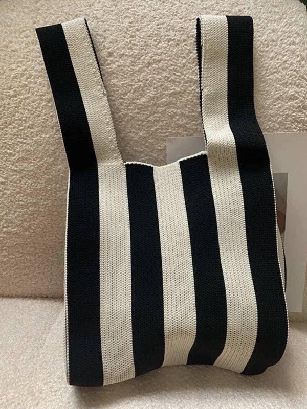 FurDecoration - Wholesale Tote Bag - Women's - Woven Handbag with Striking Contrast Color Stripes6