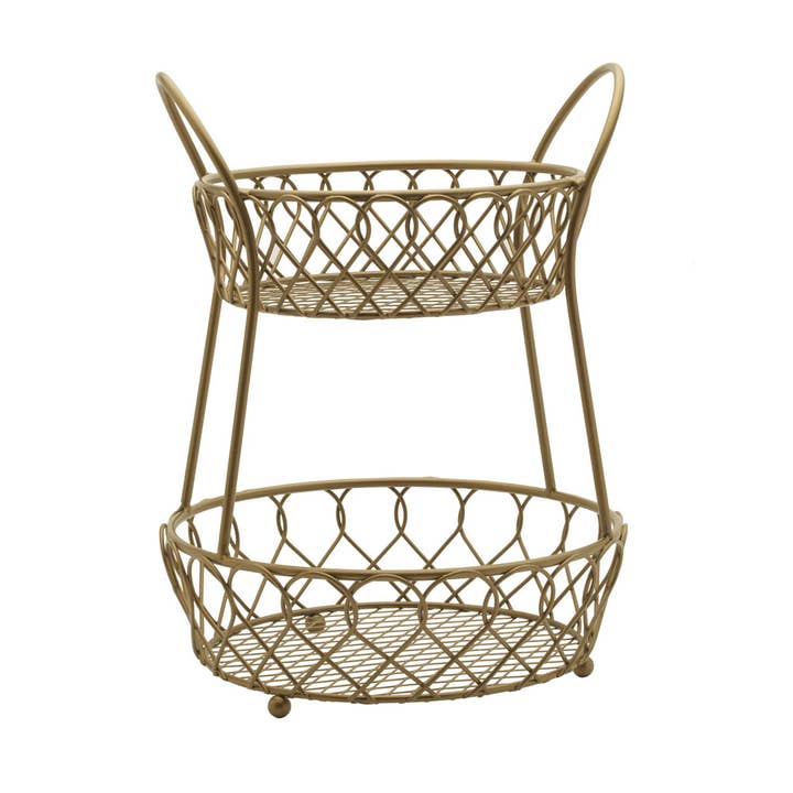 GOLD Mikasa Grmt Bscs Loop Lattce 2Tier Basket Gld Open Stock for wholesale on Faire