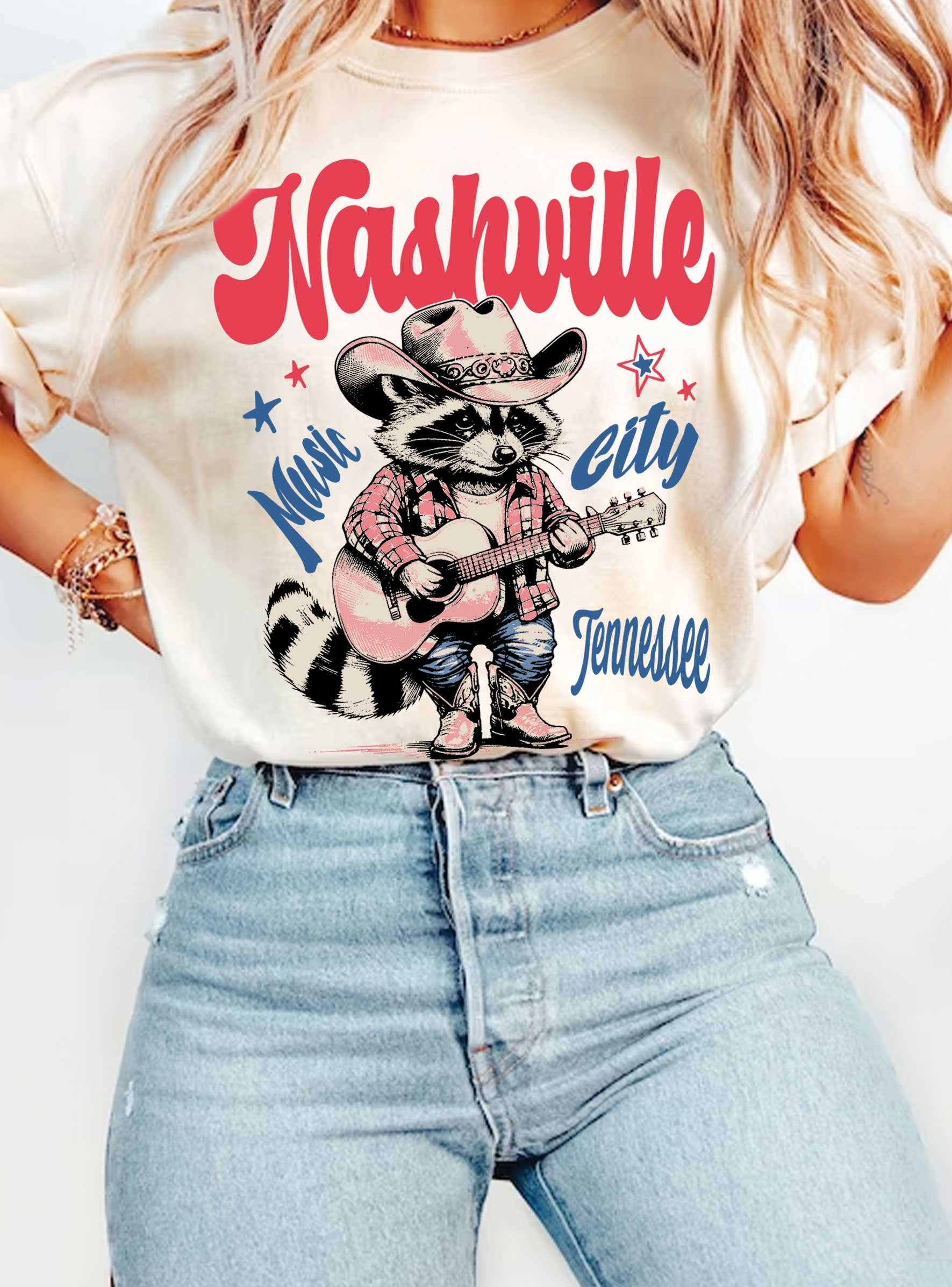 Rustee Clothing - Wholesale Screen Printed T-Shirt - Women's - NASHVILLE MUSIC CITY RACCOON GRAPHIC TSHIRT2