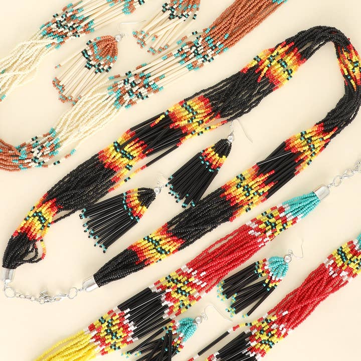 Western Multi-Strand Seed Bead Necklace Set for wholesale by SP Sophia Collection