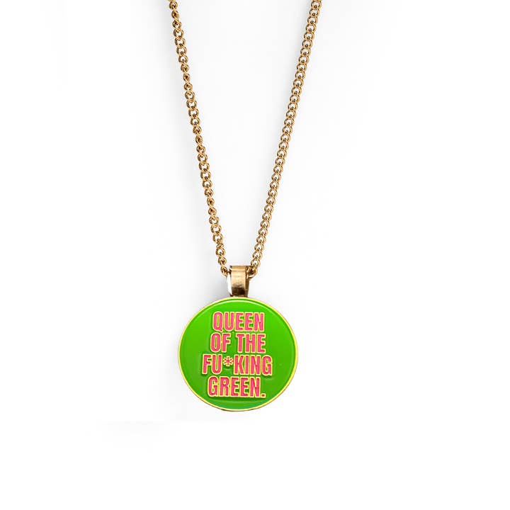 Queen of the Fu*king Green Golf Ball Marker Necklace for wholesale by Birdie Girl Golf