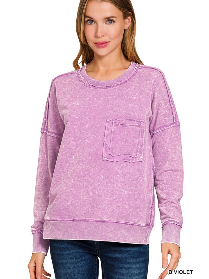 Vanilla Monkey - Wholesale Sweatshirt - Women's - F/terry Washed Raw Edge Front Pocket Pullover3