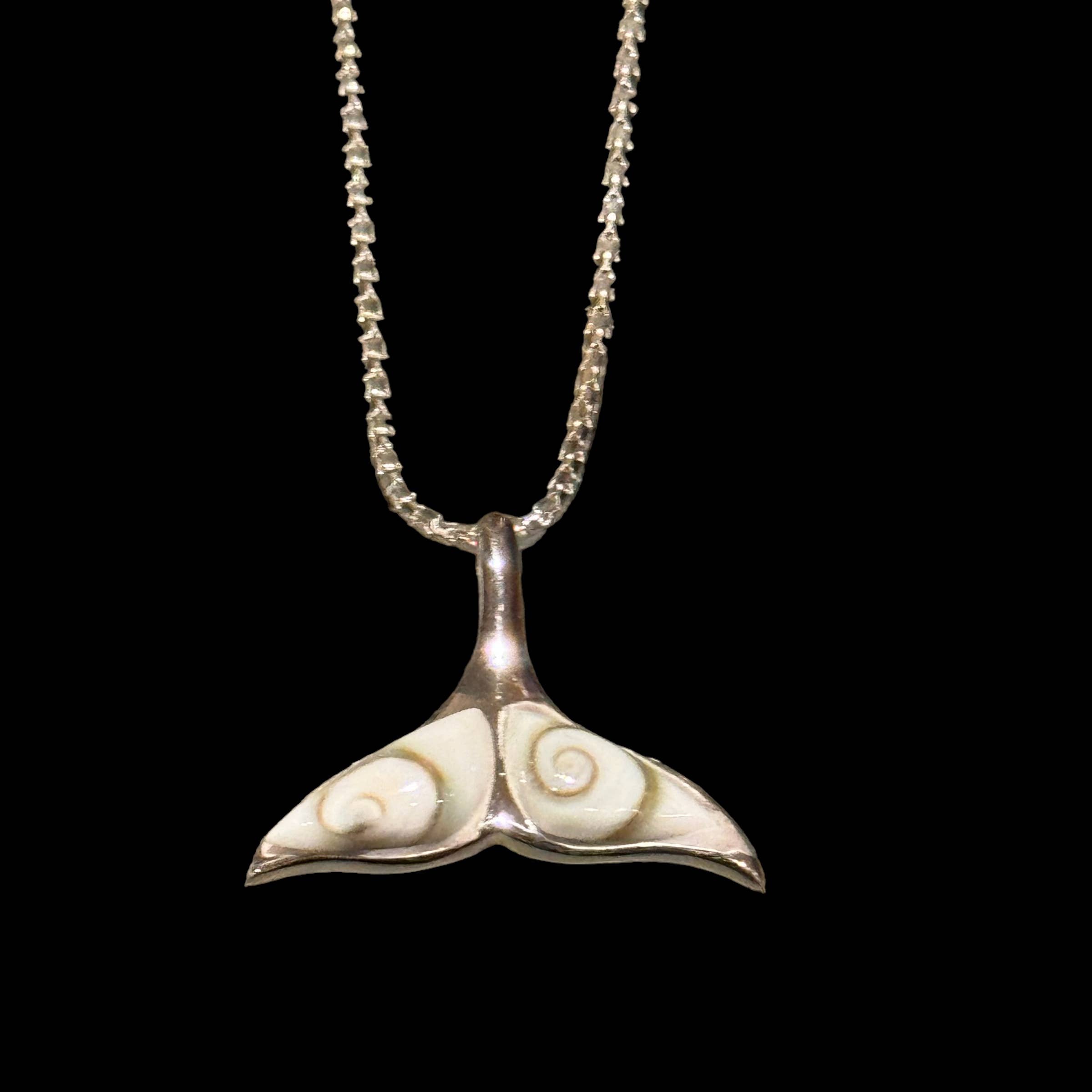 Jackie Gallagher Designs - Handmade Coastal Jewelry - Wholesale Pendant/Charm Necklace - Shiva Shell Whale Tail, sterling silver2