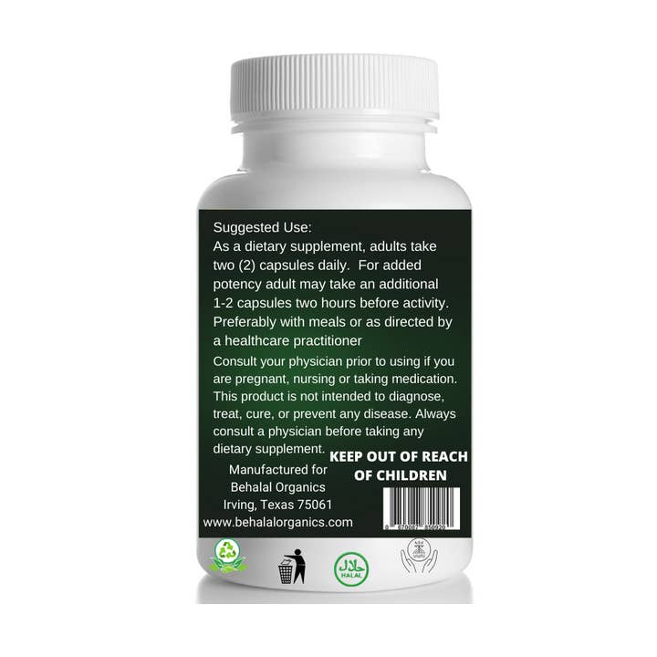 Behalal Organics - Venta al por mayor Suplementos/vitaminas para beber - Suplemento de Shilajit 500 mg 100 cápsulas rápidas