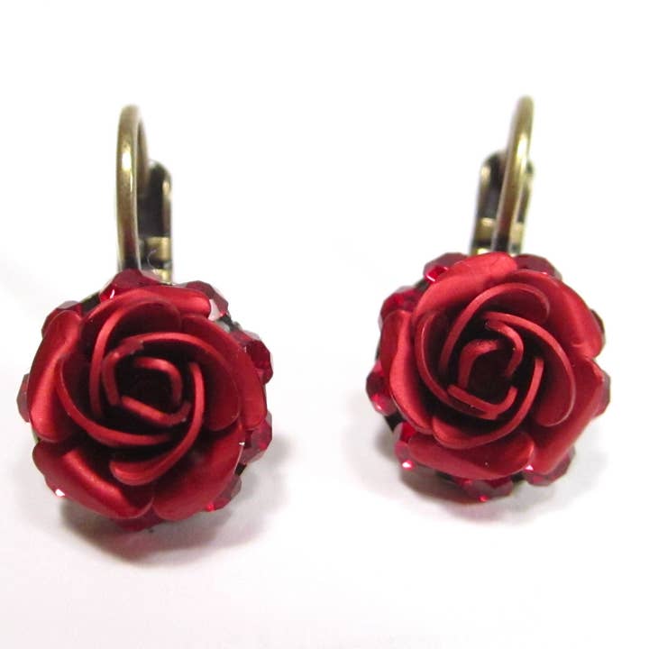 Red Rose Earrings With Siam Crystals for wholesale by SoHo Schmuckmanufaktur
