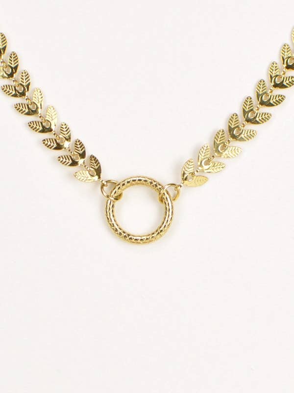 gold Roman Leaves Stainless Steel Necklace for wholesale on Faire