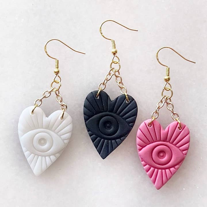 Heart-Shaped Box (Evil Eye) | Polymer Clay Earrings for wholesale by Coy Creative