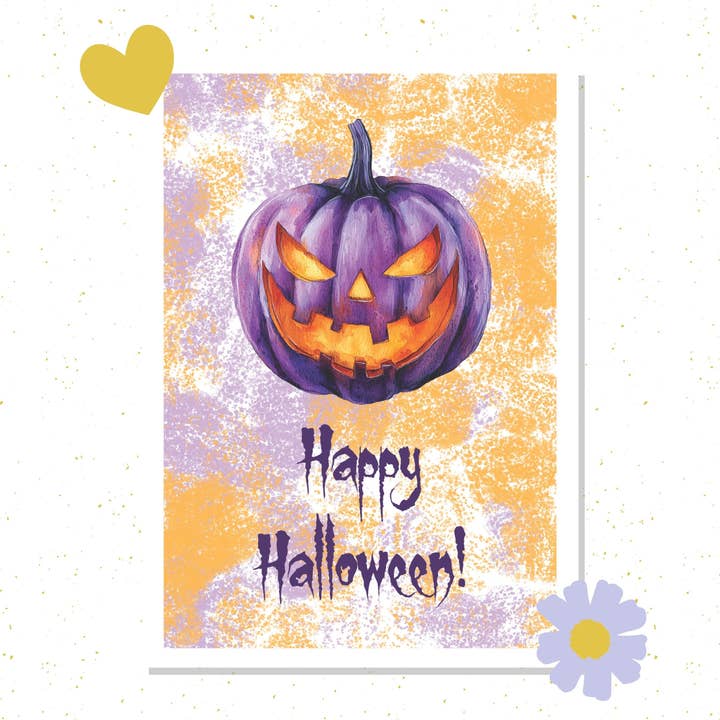 Cartolina di Halloween con zucca felice per la vendita all'ingrosso da parte di Art Bujo Boutique