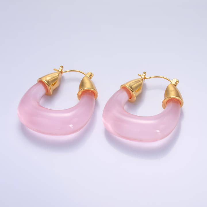 Simply Jewels - Wholesale Hoop Earrings - Gold Classic Gold Quartz Resin Crystal Chunky Hoops EA-0185 to EA-01945