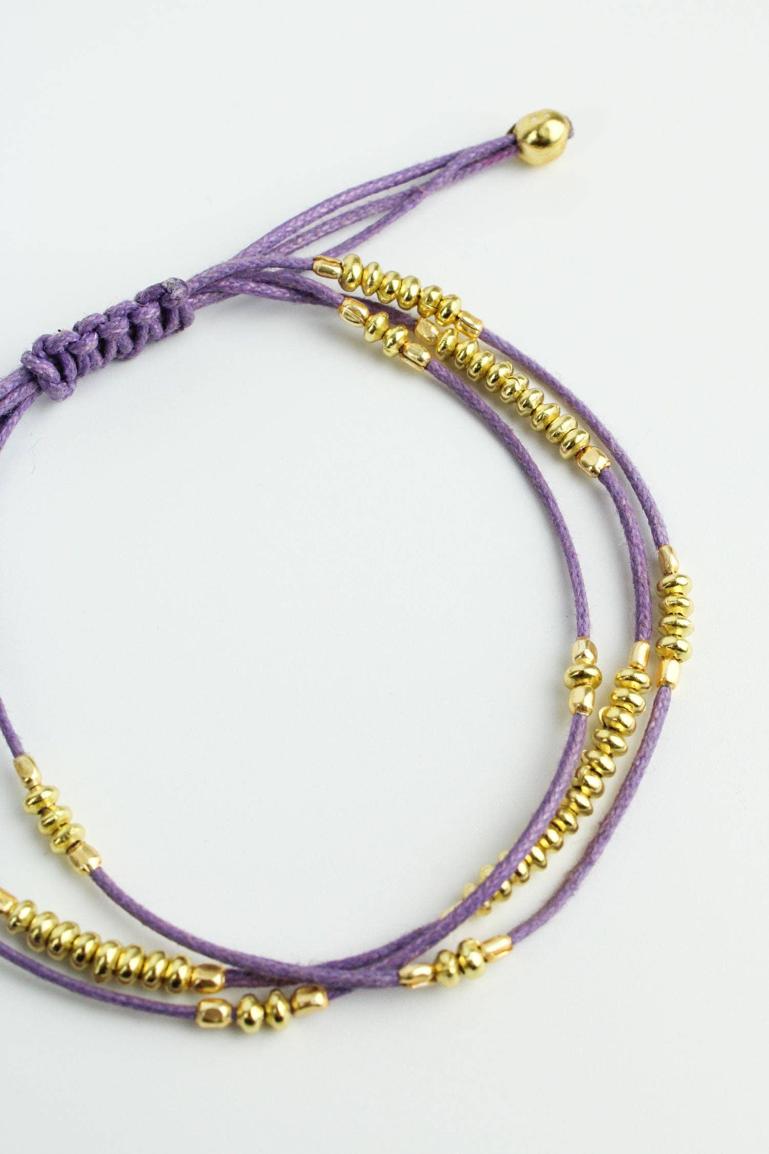 My Doris – wholesale Beaded bracelet – LILAC ROPE GOLD METAL BEAD BRACELET