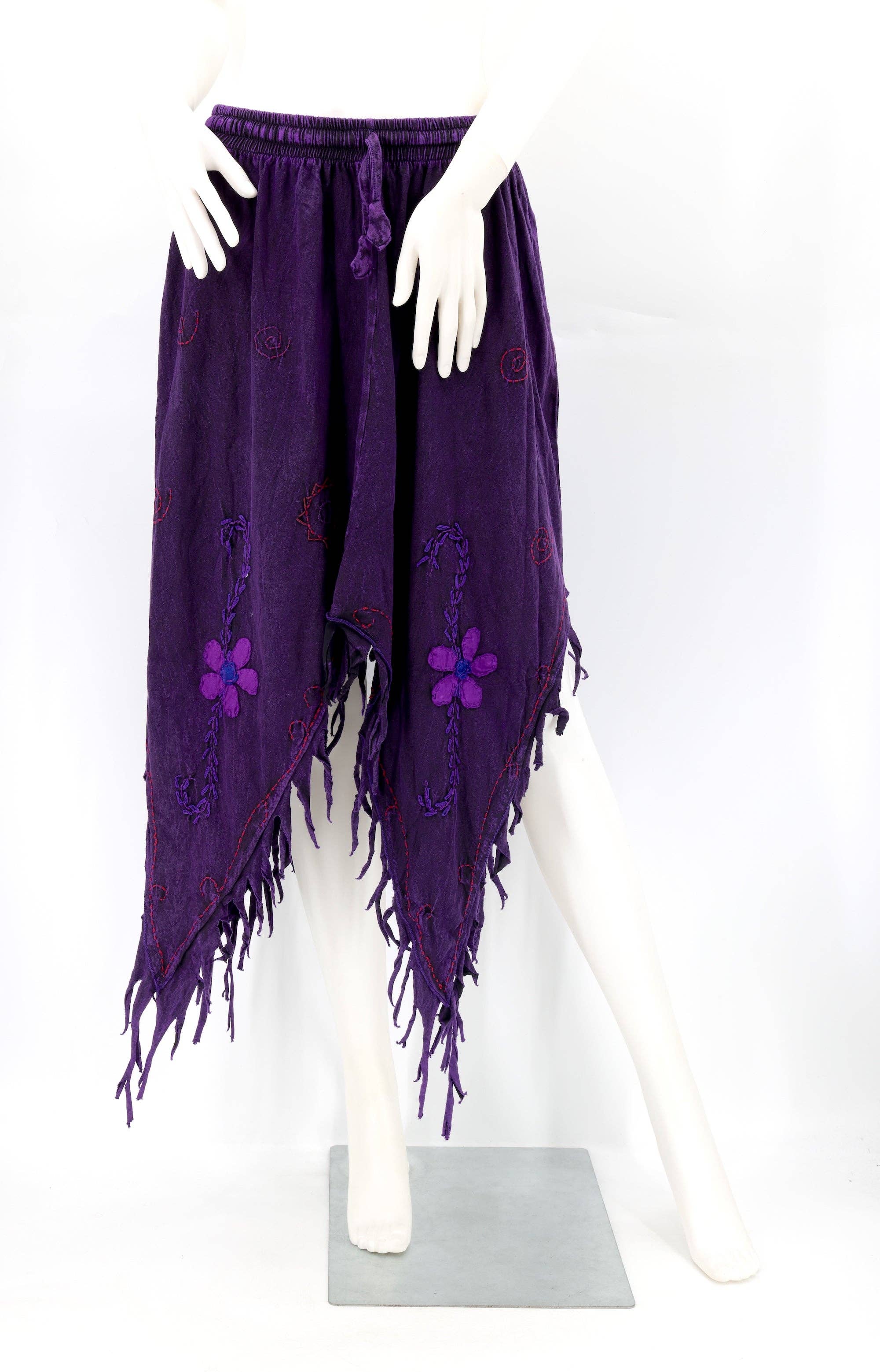 Himalaya Handmade - Wholesale Skirt - Women's - Cotton Hippie Handmade Floral Embroidered Stone Washed Fringe Skirt2