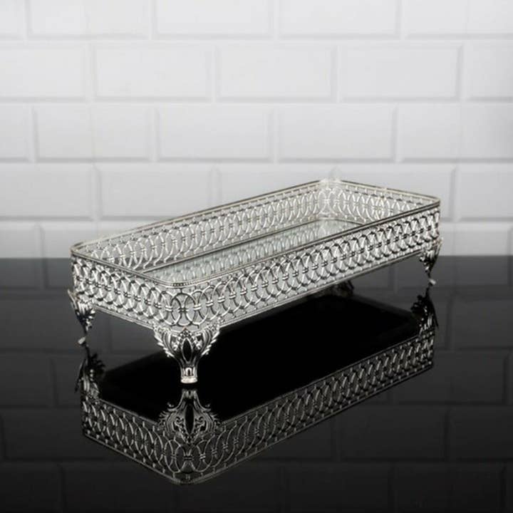 Hakan - Wholesale Decorative Tray - Rectangle Mirror Gold Perfume Holder Organizer5
