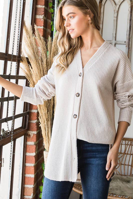 HEIMISH - Wholesale Cardigan - Women's - EJ6729-10 SOLID WAFFLE BUTTON DOWN CARDIGAN14