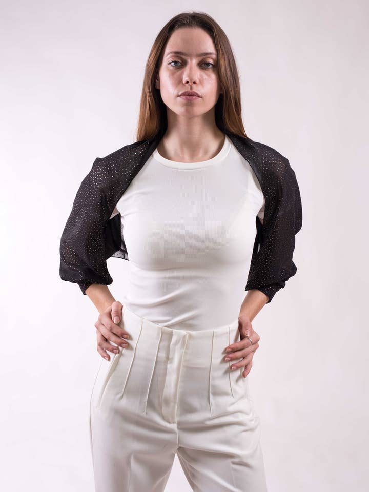 Bolero med Aurora-ärmar i svart med glitter för wholesale av MR Complements
