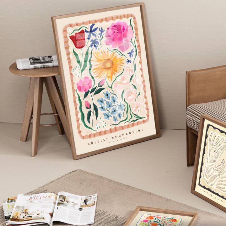 British Summertime, Art Print, Colourful Art, Floral Art for wholesale by Kate Fox Design