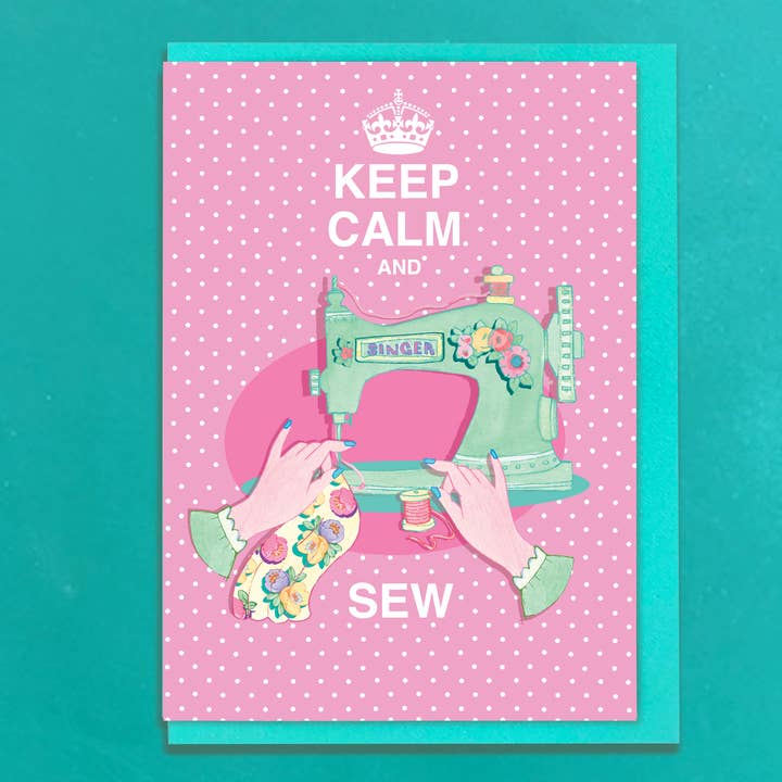 Carte de vœux et enveloppe Keep Calm and Sew pour la vente par Siobhan at april rose