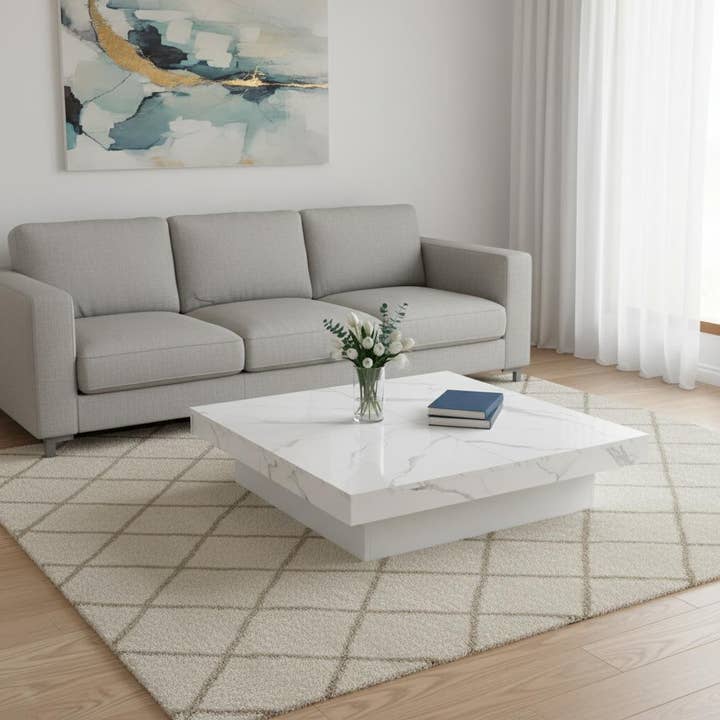 HomeRoots - Wholesale Coffee Table - 39" White Faux Marble Wood Square Coffee Table With Storage1